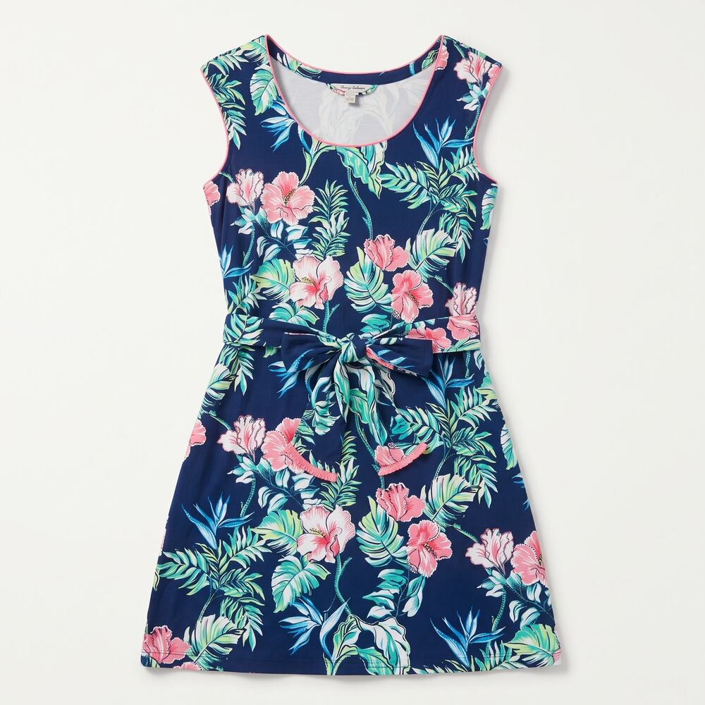 Tommy Bahama Womens L Coastal Tropical Resortwear Floral Belted Mini Sundress